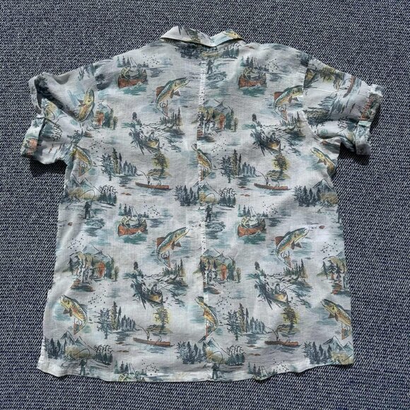 Eddie Bauer Womens TL Lightweight 100% Cotton Fishing Pattern Button-Up Summer S - Picture 4 of 6